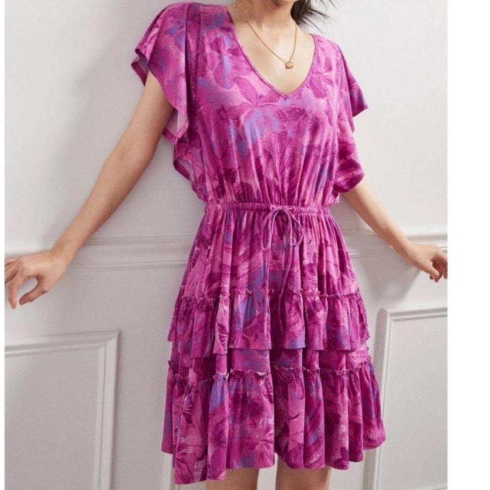 Anthropologie Pink Floral Mini Dress